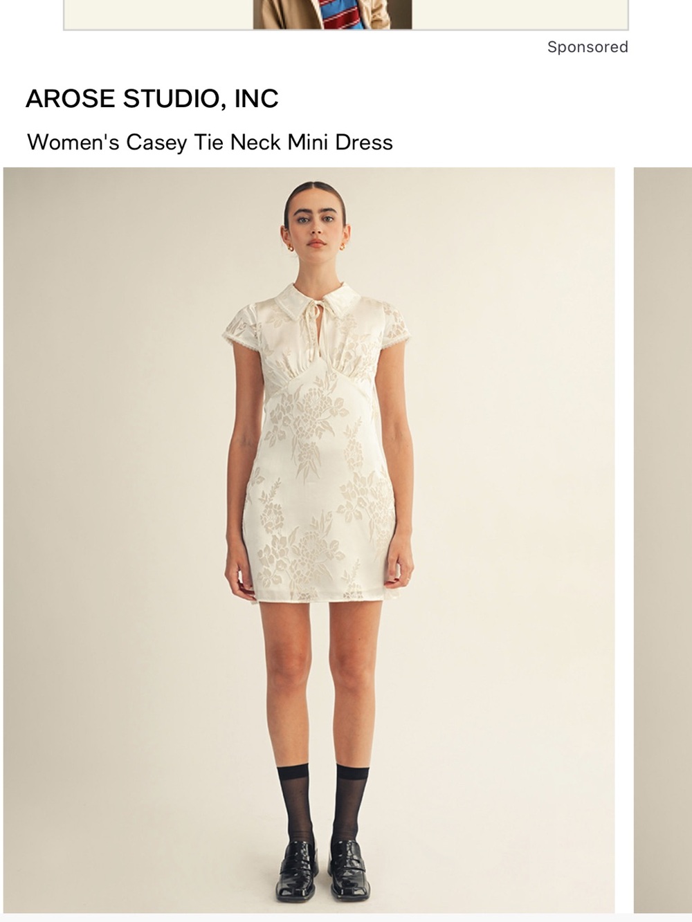 Arose Studio Casey Tie-Neck Mini Dress in Ivory